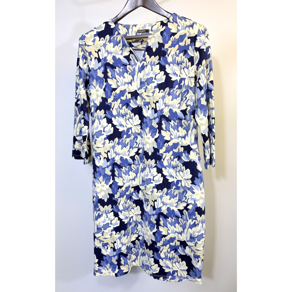 J MCLAUGHLIN Catalina Cloth Midi Dress Split V Neck Blue White Floral  NWT   L